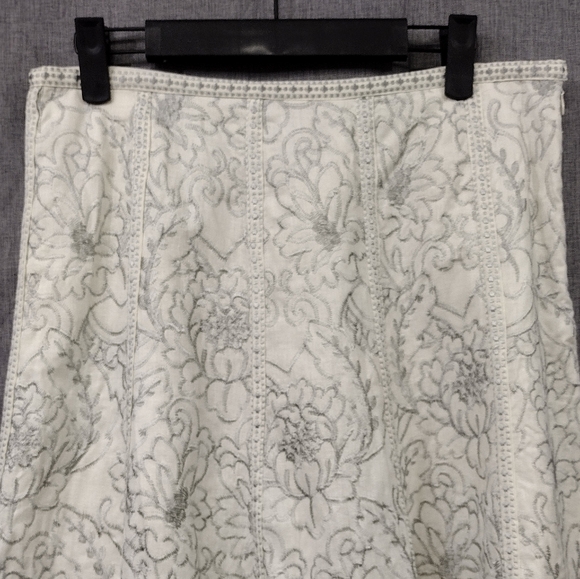 Peter Nygard Linen Blend Embroidered Floral Pleated Skirt Women's 8 Cream Retro - Picture 2 of 9